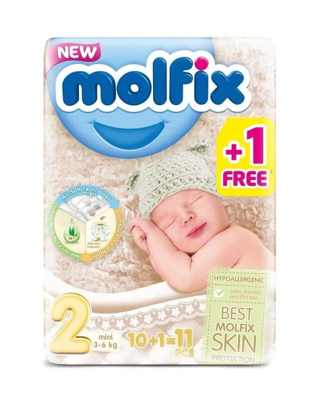 Molfix Baby Diaper 3D New Born 11 Pcs Trial Pack 3 6 Kgs Size 2 mini